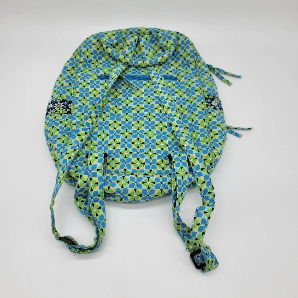 Floral 100% Cotton Backpack Daisy Blue Green Attached Matching Wallet‎